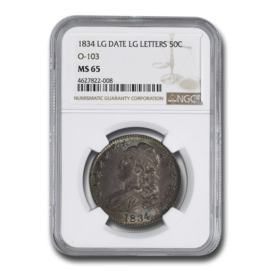 1834 Capped Bust Half Dollar MS-65 NGC (O-103 Lg Date, Lg Letter) 1834 Capped Bust Half Dollar MS-65 NGC (O-103 Lg Date, Lg Letter)