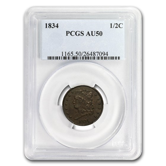1834 Half Cent AU-50 PCGS 1834 Half Cent AU-50 PCGS