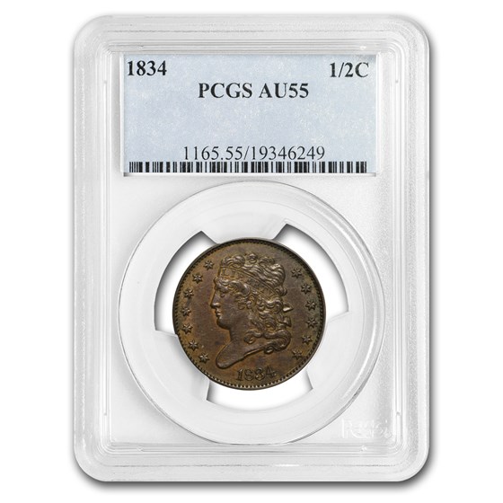 1834 Half Cent AU-55 PCGS 1834 Half Cent AU-55 PCGS