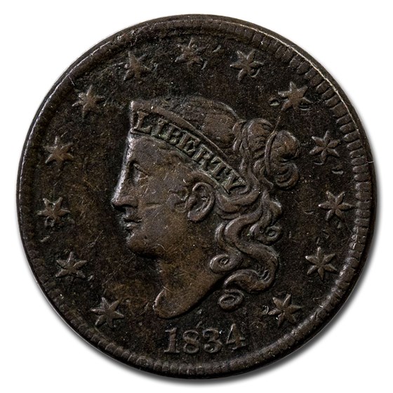 1834 Large Cent Sm 8, Large Stars & Medium Letters VF