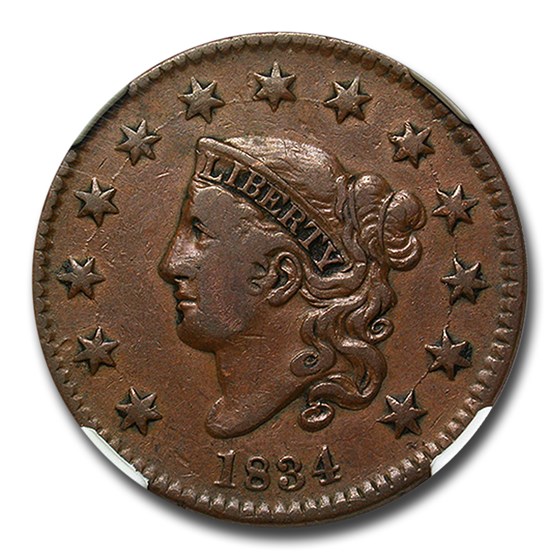 1834 Large Cent XF-40 NGC (Brown)