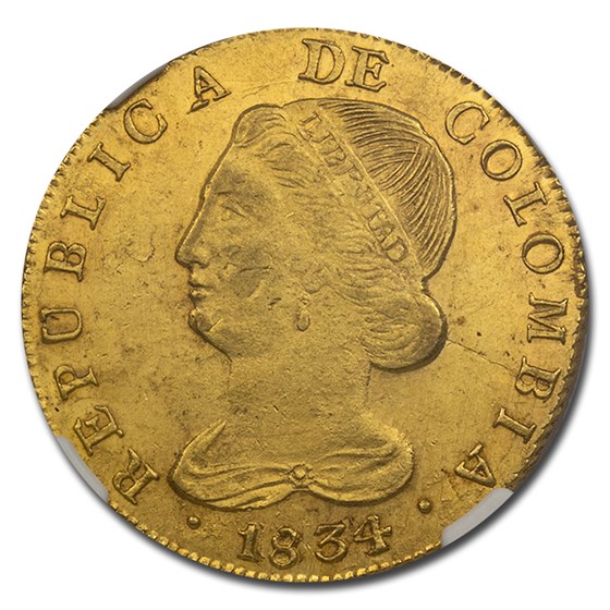 1834 UR Colombia Gold 8 Escudo MS-63 NGC 1834 UR Colombia Gold 8 Escudo MS-63 NGC