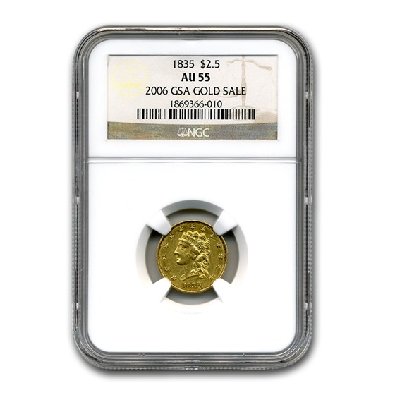 1835 $2.50 Gold Classic Head AU-55 NGC (GSA) 1835 $2.50 Gold Classic Head AU-55 NGC (GSA)