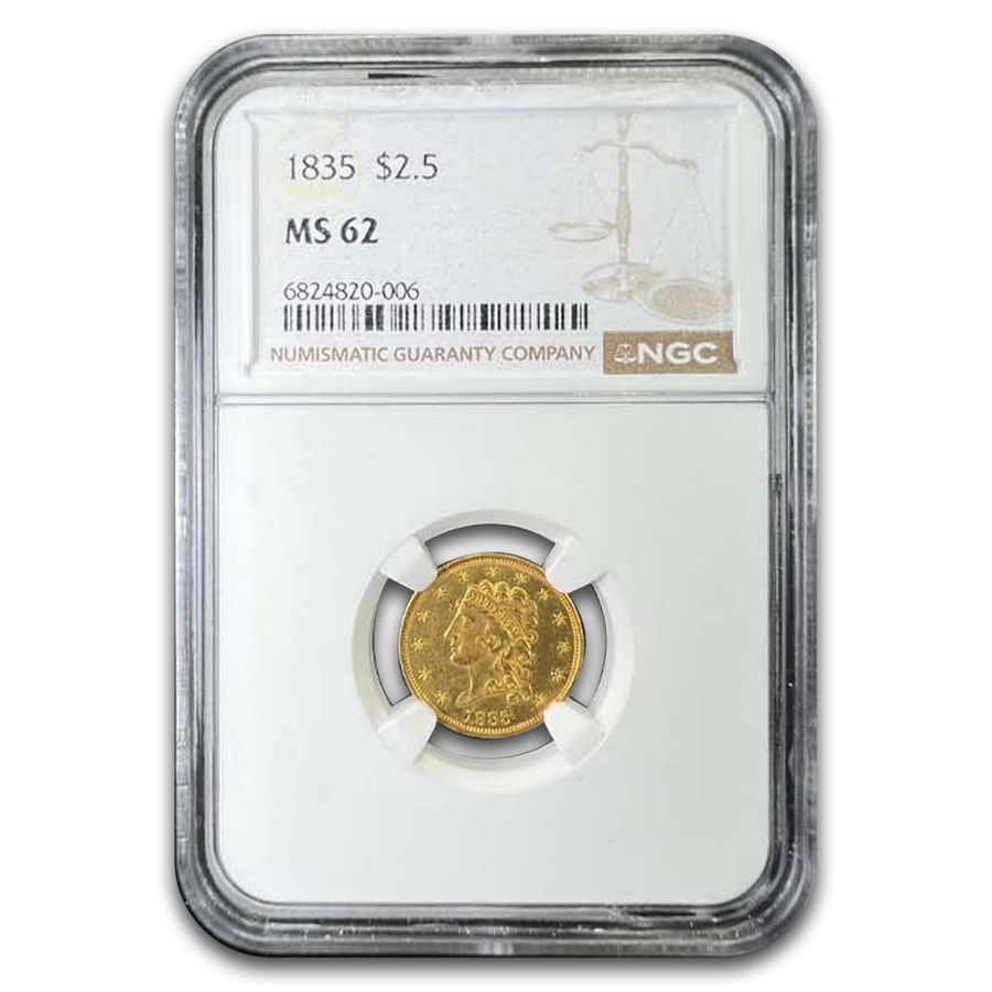 1835 $2.50 Gold Classic Head Quarter Eagle MS-62 NGC