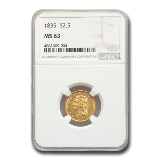 1835 $2.50 Gold Classic Head Quarter Eagle MS-63 NGC 1835 $2.50 Gold Classic Head Quarter Eagle MS-63 NGC