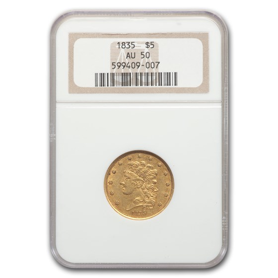 1835 $5 Gold Classic Head Half Eagle AU-50 NGC 1835 $5 Gold Classic Head Half Eagle AU-50 NGC