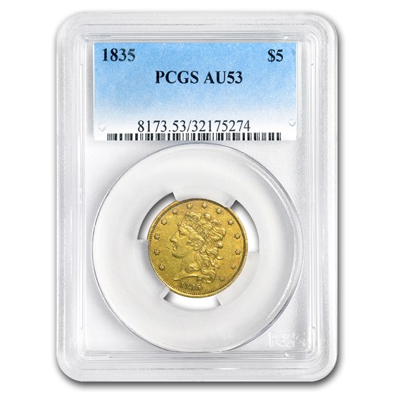 1835 $5 Gold Classic Head Half Eagle AU-53 PCGS 1835 $5 Gold Classic Head Half Eagle AU-53 PCGS