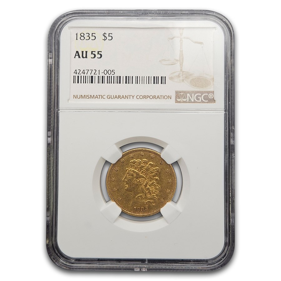 1835 $5 Gold Classic Head Half Eagle AU-55 NGC