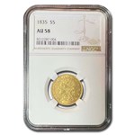 1835 $5 Gold Classic Head Half Eagle AU-58 NGC