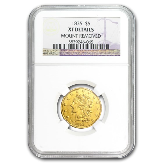 1835 $5 Gold Classic Head Half Eagle XF Details NGC (Mount Rmvd) 1835 $5 Gold Classic Head Half Eagle XF Details NGC (Mount Rmvd)