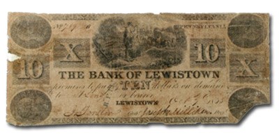 1835 Bank of Lewistown, PA, $10 PA-250 Fine 1835 Bank of Lewistown, PA, $10 PA-250 Fine
