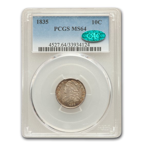 1835 Capped Bust Dime MS-64 PCGS CAC 1835 Capped Bust Dime MS-64 PCGS CAC
