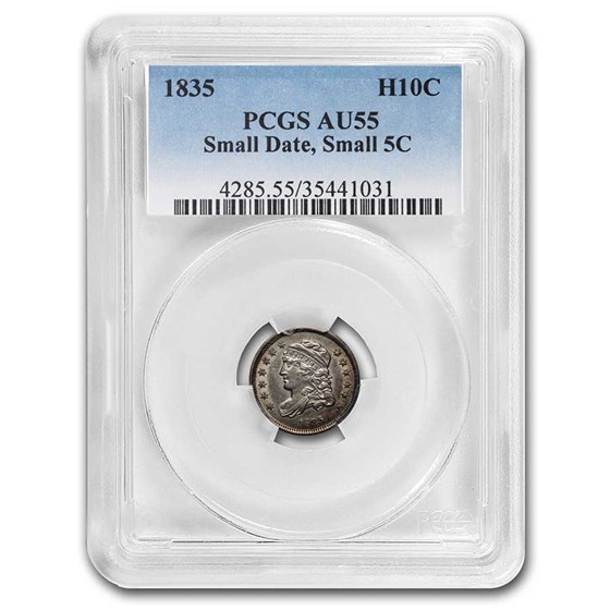 1835 Capped Bust Half Dime AU-55 PCGS (Small Date, Small 5C) 1835 Capped Bust Half Dime AU-55 PCGS (Small Date, Small 5C)