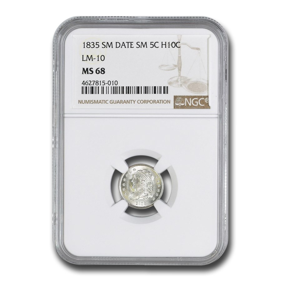1835 Capped Bust Half Dime MS-68 NGC (Sm. Date, Sm. 5 C, LM-10)