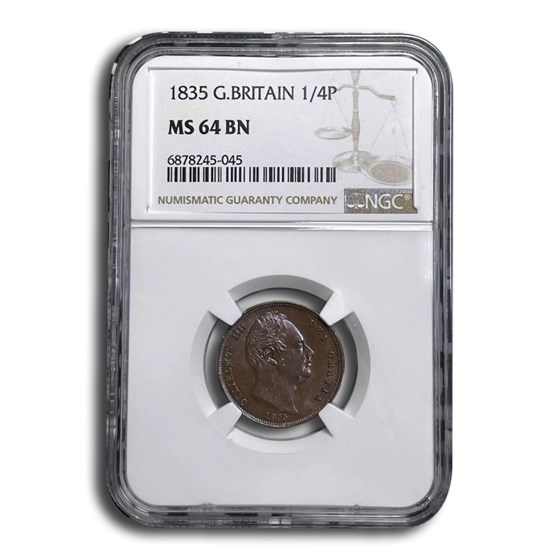 1835 Great Britain Farthing William IV MS-64 NGC 1835 Great Britain Farthing William IV MS-64 NGC