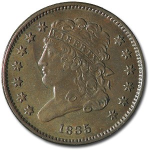 1835 Half Cent MS-60 (Repunched Date) 1835 Half Cent MS-60 (Repunched Date)