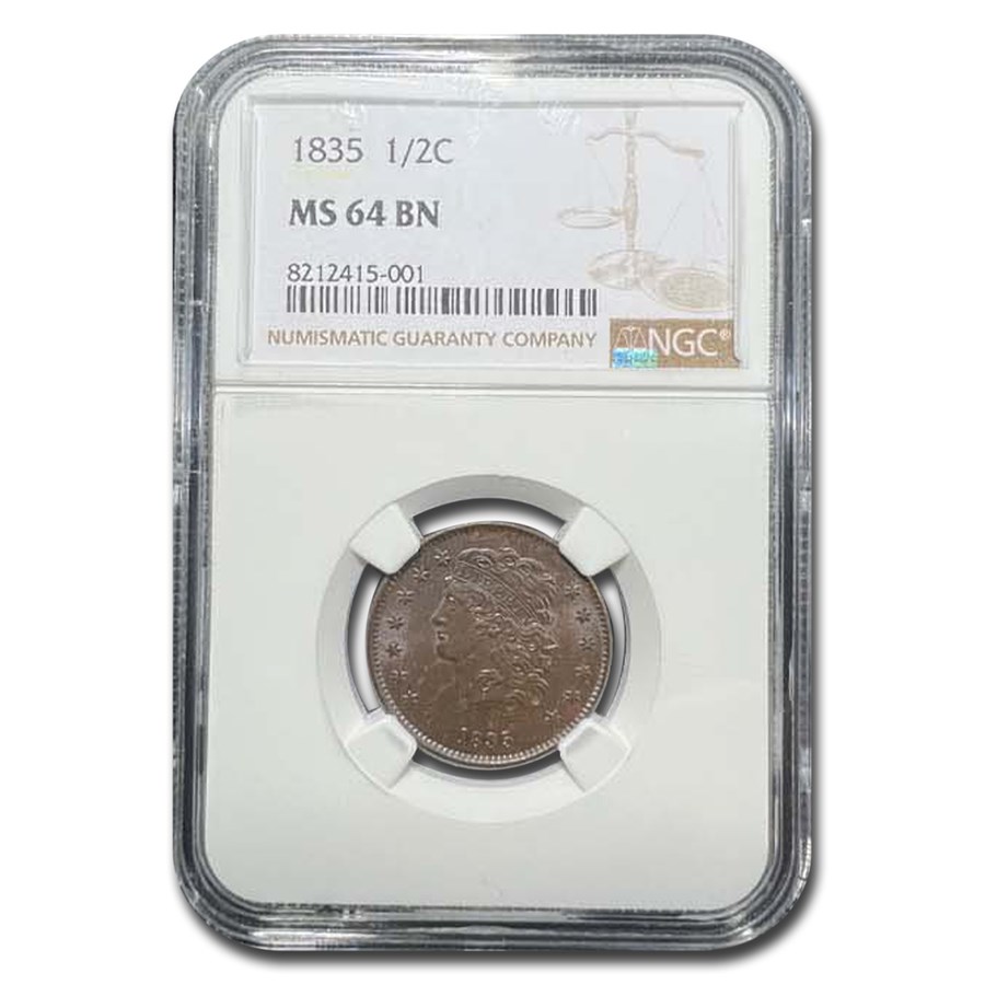 1835 Half Cent MS-64 NGC (Brown)