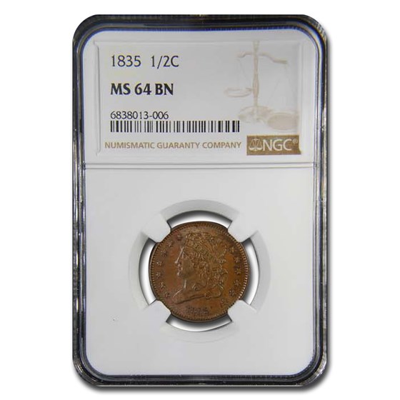 1835 Half Cent MS-64 NGC (Brown)