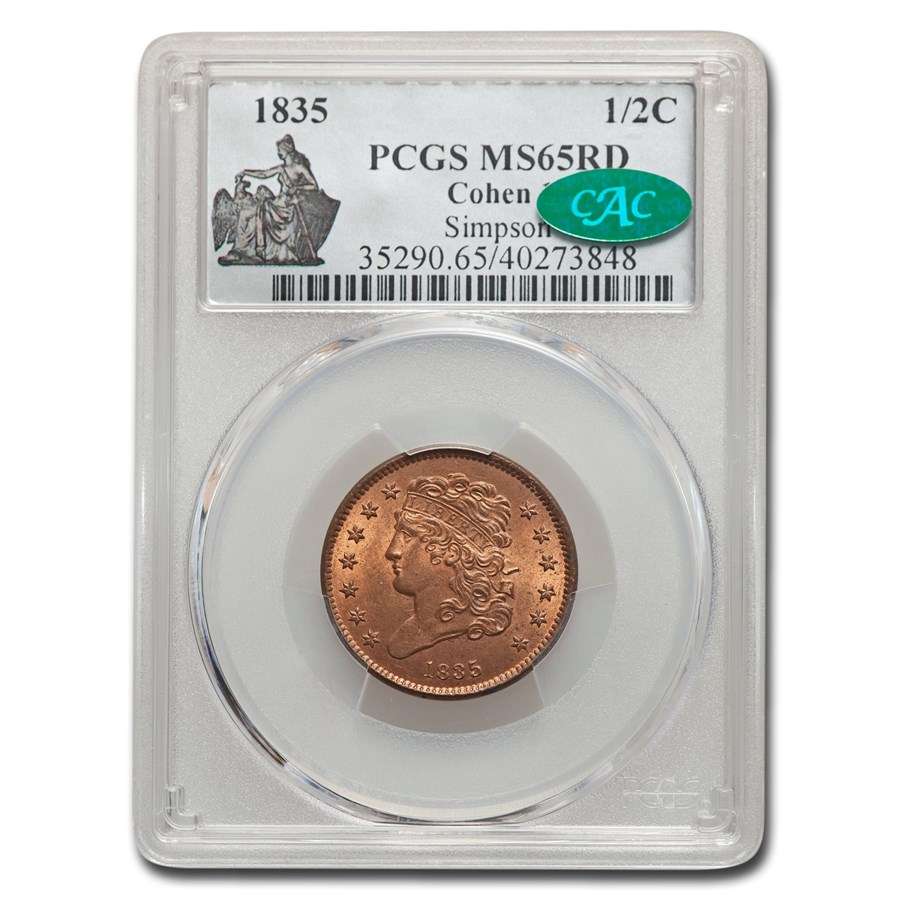 Buy 1835 Half Cent MS-65 PCGS CAC (Red, Cohen 1) | APMEX