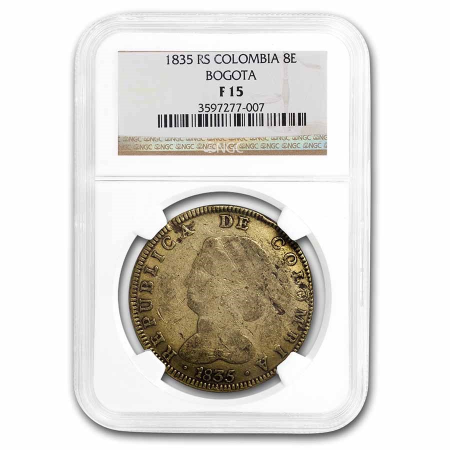 1835 RS Colombia Gold 8 Escudo Fine-15 NGC