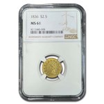 1836 $2.5 Gold Classic Head Quarter Eagle Script 8 MS-61 NGC