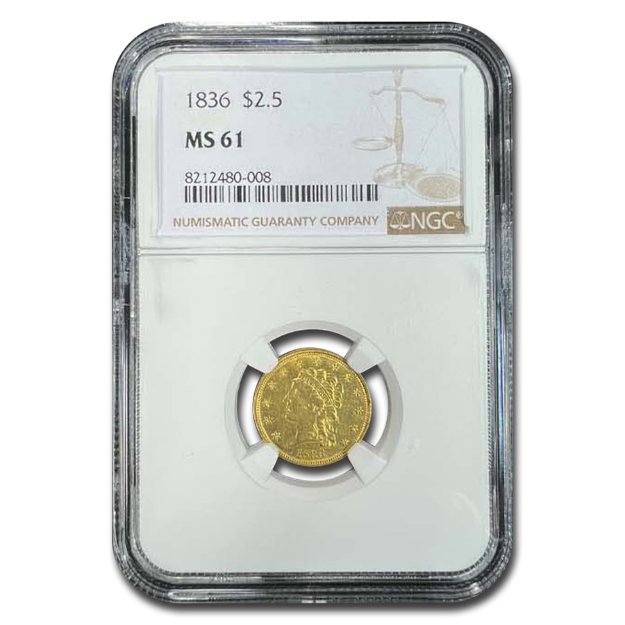1836 $2.5 Gold Classic Head Quarter Eagle Script 8 MS-61 NGC