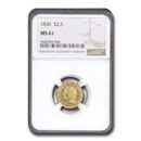 1836 $2.50 Classic Head Gold Quarter Eagle MS-61 NGC