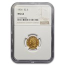 1836 $2.50 Classic Head Gold Quarter Eagle MS-62 NGC