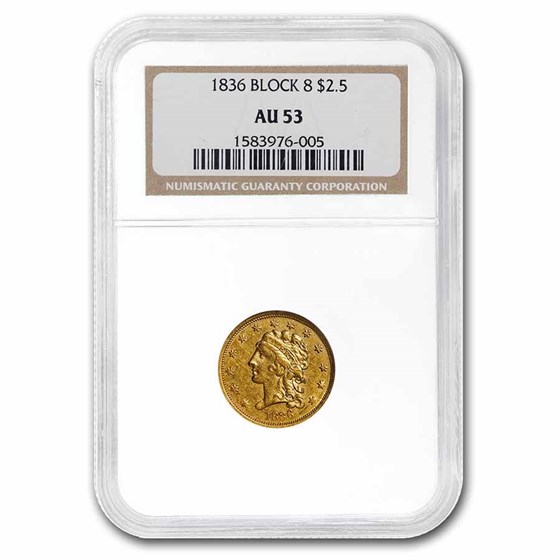 1836 $2.50 Gold Classic Head Block 8 AU-53 NGC 1836 $2.50 Gold Classic Head Block 8 AU-53 NGC