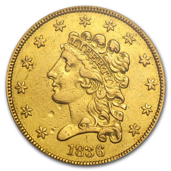 1836 $2.50 Gold Classic Head Block 8 XF-45 1836 $2.50 Gold Classic Head Block 8 XF-45
