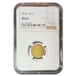 1836 $2.50 Gold Classic Head MS-61 NGC (Script 8)