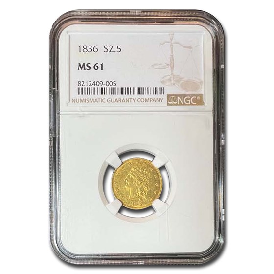 1836 $2.50 Gold Classic Head MS-61 NGC (Script 8) 1836 $2.50 Gold Classic Head MS-61 NGC (Script 8)