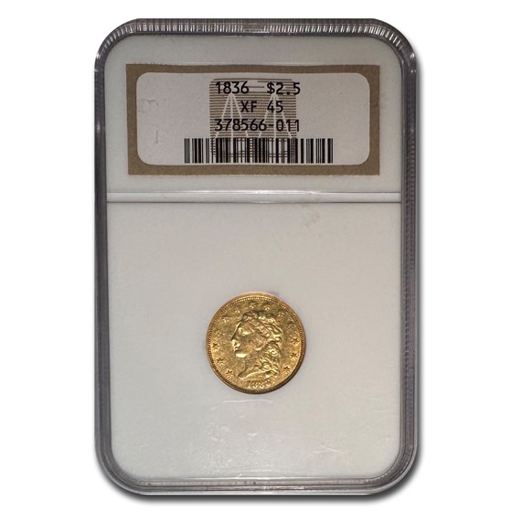1836 $2.50 Gold Classic Head Quarter Eagle XF-45 NGC 1836 $2.50 Gold Classic Head Quarter Eagle XF-45 NGC