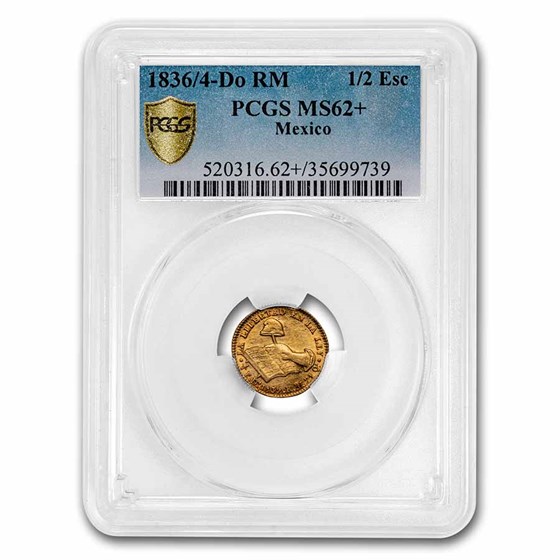 1836/4-Do RM Mexico Gold 1/2 Escudo MS-62+ PCGS 1836/4-Do RM Mexico Gold 1/2 Escudo MS-62+ PCGS