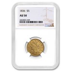 1836 $5 Gold Classic Head Half Eagle AU-50 NGC