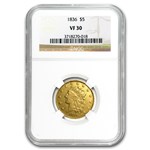 1836 $5 Gold Classic Head Half Eagle VF-30 NGC