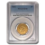 1836 $5 Gold Classic Head Half Eagle XF-40 PCGS