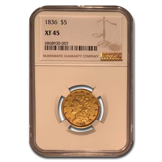 1836 $5 Gold Classic Head Half Eagle XF-45 NGC