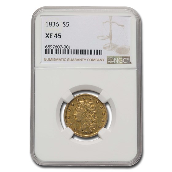 1836 $5 Gold Classic Head Half Eagle XF-45 NGC 1836 $5 Gold Classic Head Half Eagle XF-45 NGC