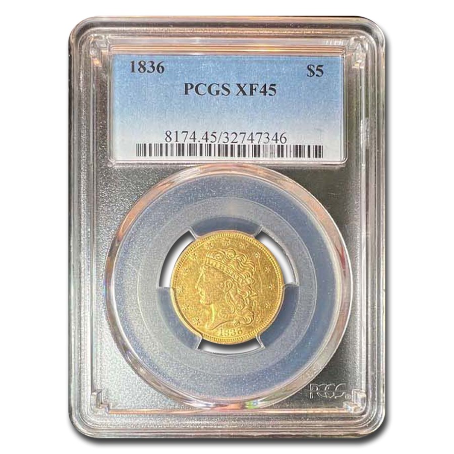 1836 $5 Gold Classic Head Half Eagle XF-45 PCGS