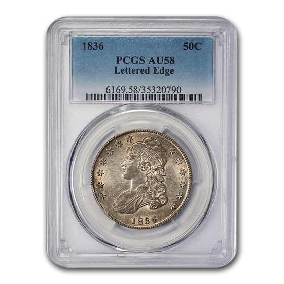 1836 Capped Bust Half Dollar AU-58 PCGS (Lettered Edge) 1836 Capped Bust Half Dollar AU-58 PCGS (Lettered Edge)