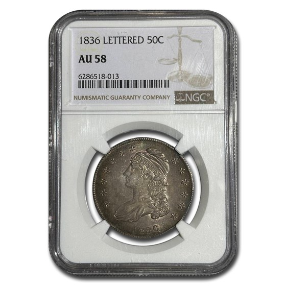 1836 Capped Bust Half Dollar Lettered Edge AU-58 NGC 1836 Capped Bust Half Dollar Lettered Edge AU-58 NGC