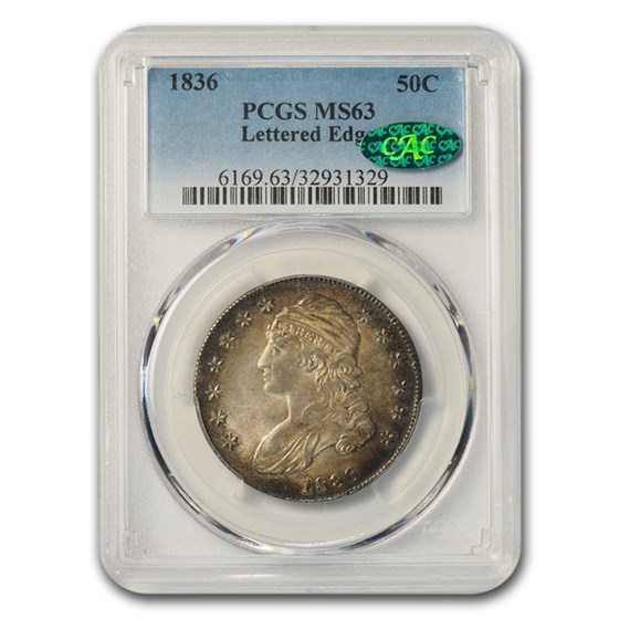 1836 Capped Bust Half Dollar MS-63 PCGS CAC (Lettered Edge) 1836 Capped Bust Half Dollar MS-63 PCGS CAC (Lettered Edge)