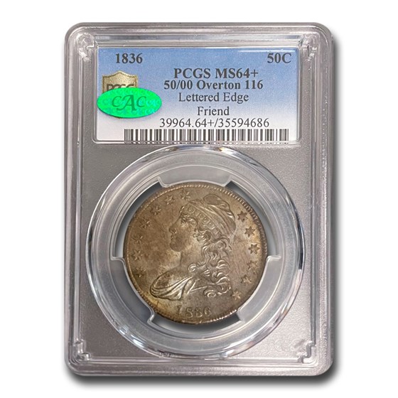 1836 Capped Bust Half Dollar MS-64+ PCGS CAC (50/00 Overton 116) 1836 Capped Bust Half Dollar MS-64+ PCGS CAC (50/00 Overton 116)