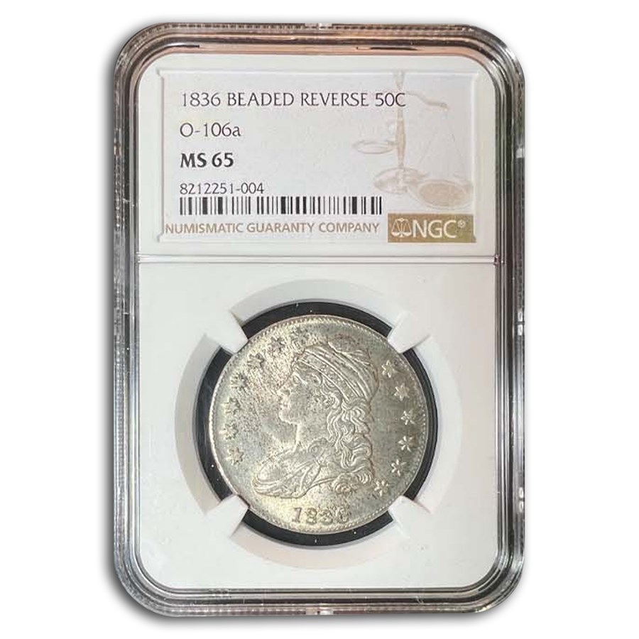 1836 Capped Bust Half Dollar MS-65 NGC (Beaded Rev, O-106a)