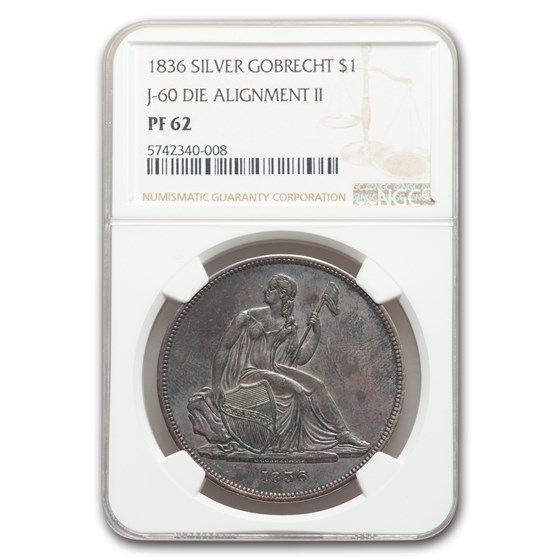 1836 Gobrecht Liberty Seated Dollar PF-62 NGC (Die Alignment II) 1836 Gobrecht Liberty Seated Dollar PF-62 NGC (Die Alignment II)