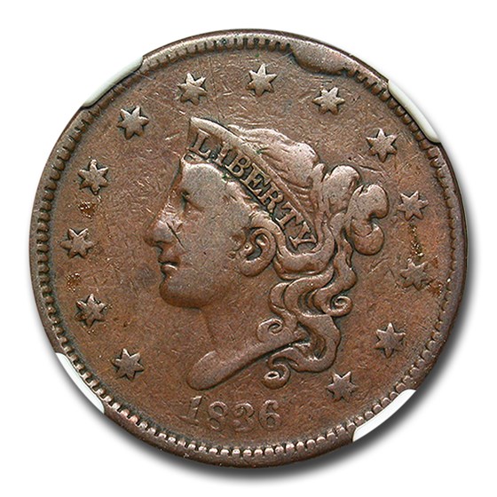 1836 Large Cent Fine-12 NGC (Obverse Die Break) 1836 Large Cent Fine-12 NGC (Obverse Die Break)