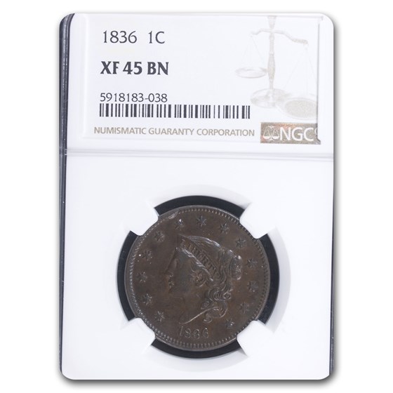 1836 Large Cent XF-45 NGC (Brown) 1836 Large Cent XF-45 NGC (Brown)