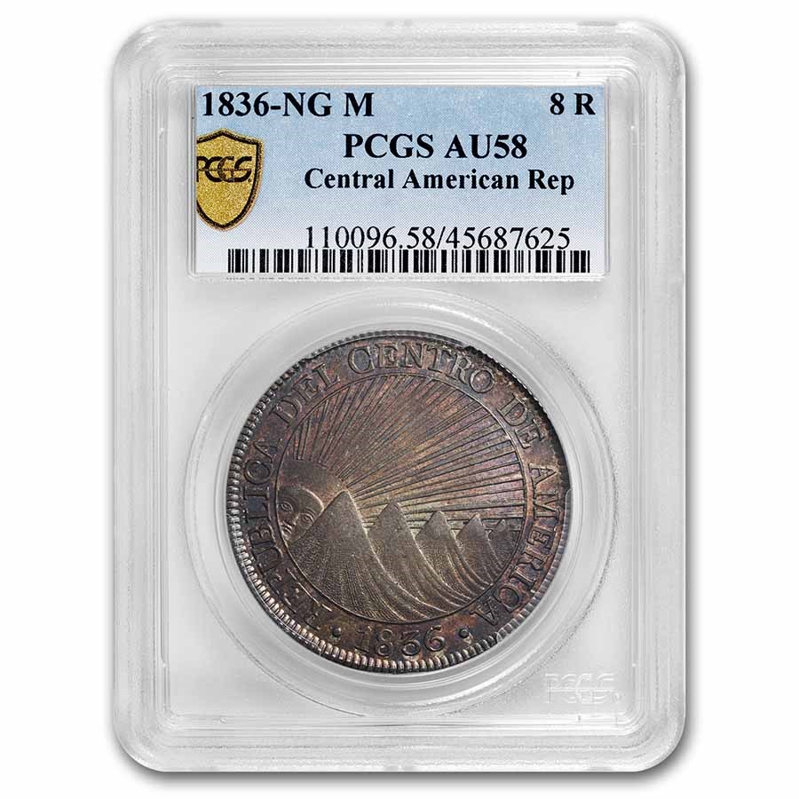 1836-NG Central American Republic 8 Reales AU-58 PCGS