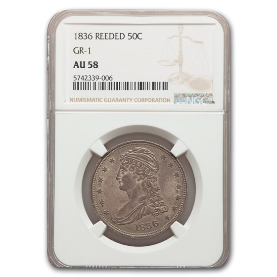 1836 Reeded Edge Half Dollar AU-58 NGC (GR-1) 1836 Reeded Edge Half Dollar AU-58 NGC (GR-1)